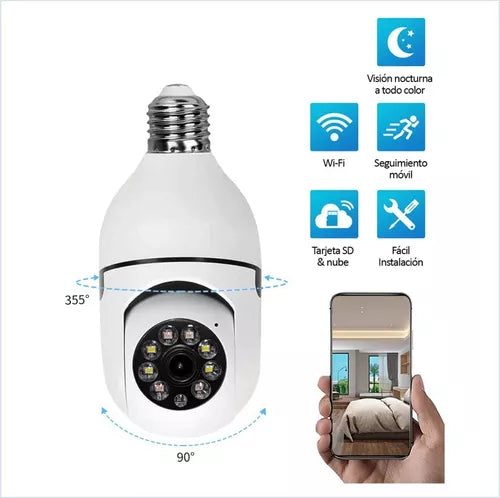 Cámara Tipo Bombillo Wifi 360 – Seguridad 24/7 en HD - Envío gratis